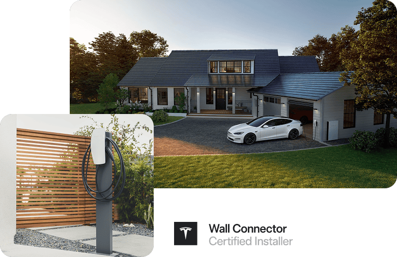 Cargador Tesla Wall Connector instalado en una vivienda, con el sello de instalador certificado