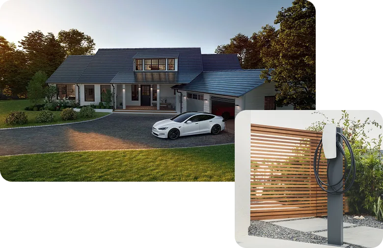 Dos viviendas con paneles solares y baterías de pared, junto al distintivo de instalador certificado Powerwall