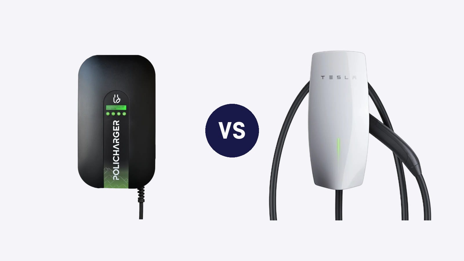 Cargador Policharger NW y cargador Tesla Wall Connector enfrentados en una comparativa