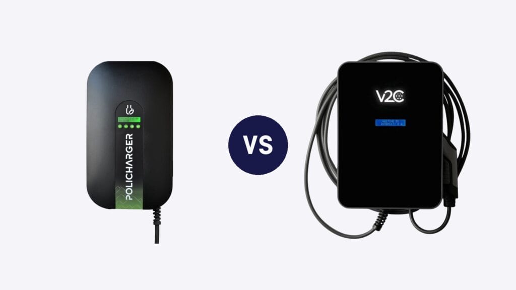 Cargador Policharger NW y cargador V2C Trydan enfrentados en una comparativa
