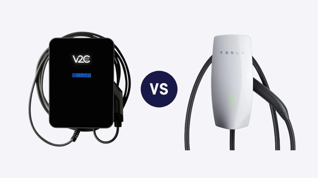 Cargador V2C Trydan y cargador Tesla Wall Connector enfrentados en una comparativa