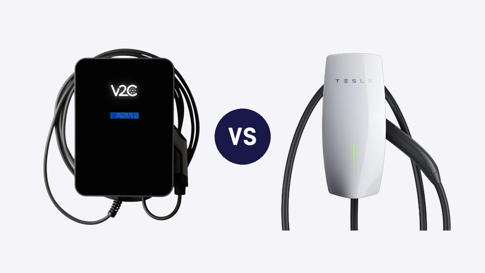 Cargador V2C Trydan y cargador Tesla Wall Connector enfrentados en una comparativa