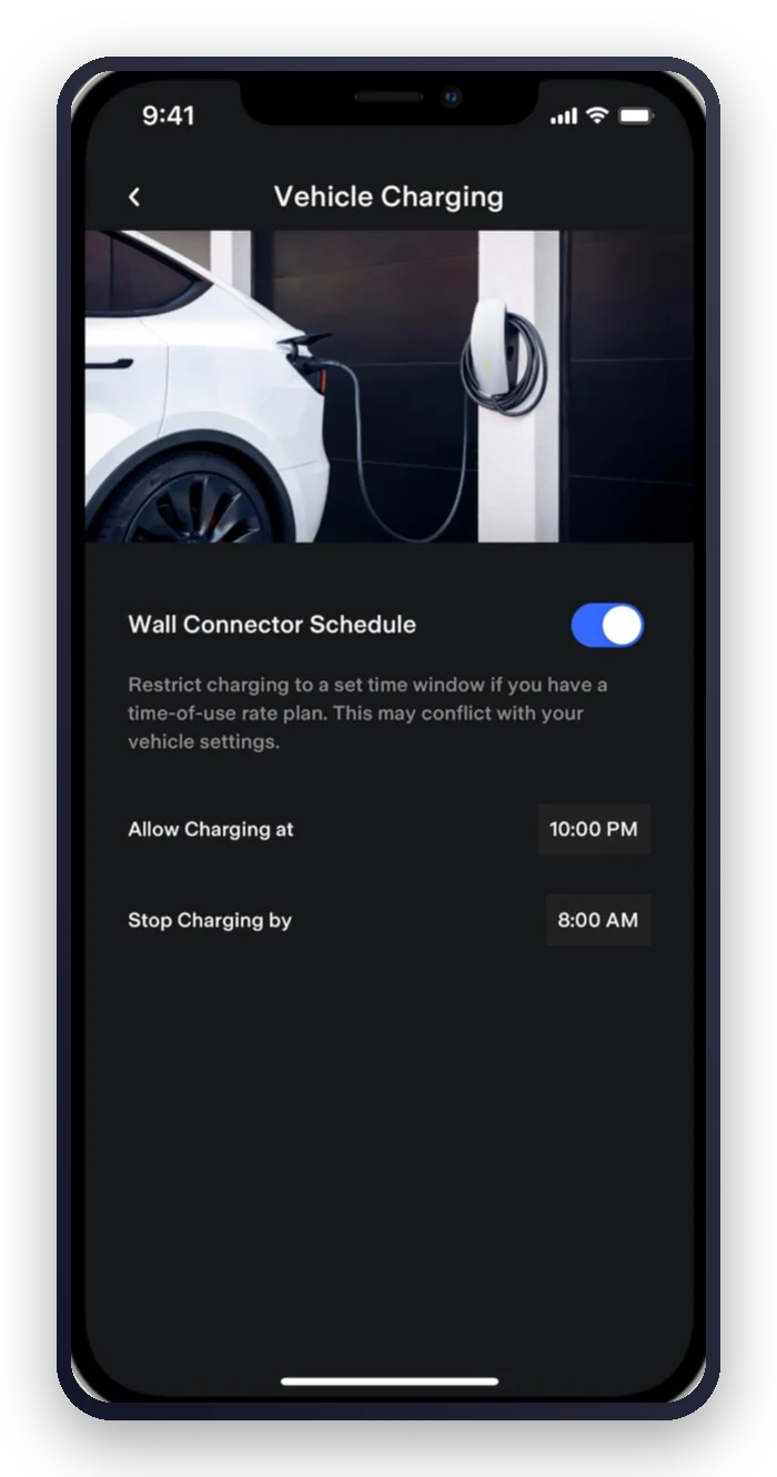 App de Tesla: programación de la carga del Tesla Wall Connector con hora de inicio y de fin